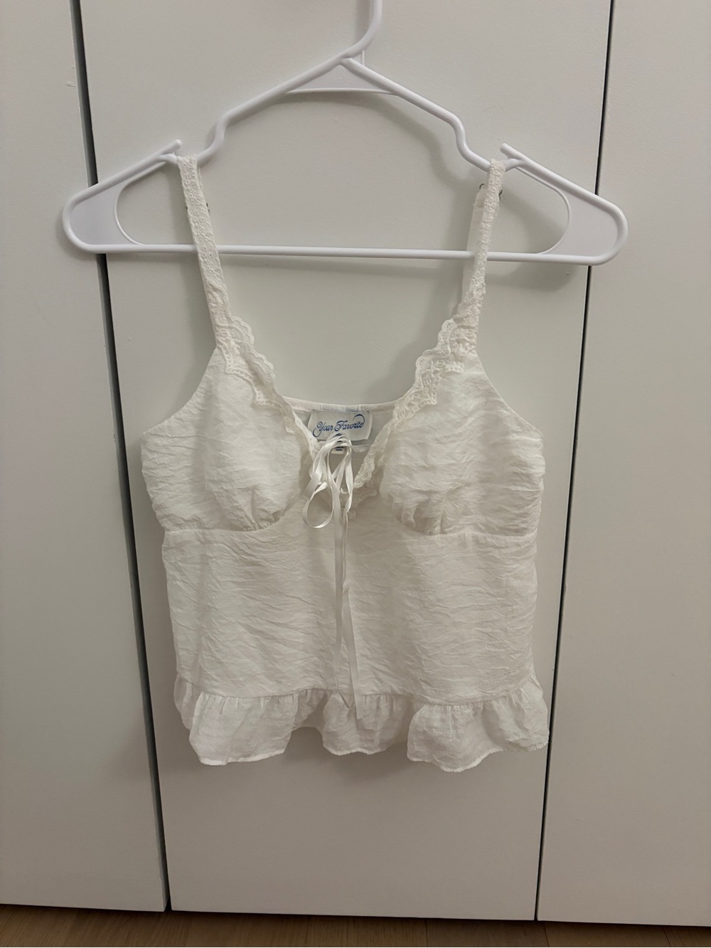 Women's White Lace-Trim Ruffle Hem Cami